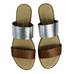 🤍 A Giannetti Bohemian Flat Slide Sandals Double Leather Straps Italy Sz 8